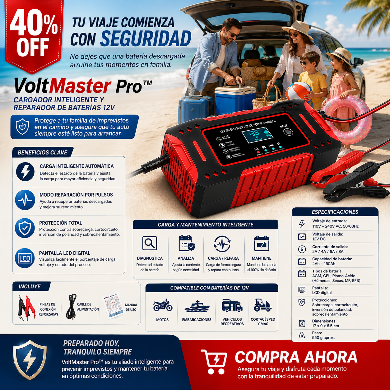VoltMaster Pro CARGADOR REPARADOR DE BATERIAS PARA AUTO