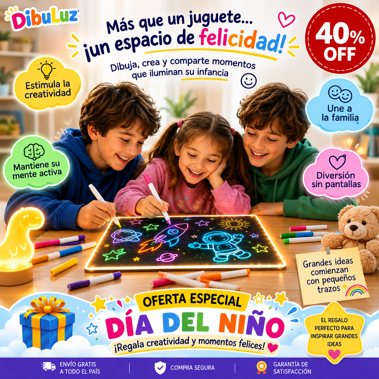 DibuLuz - Pizarra LED Acrílica Creativa con Efecto Neón