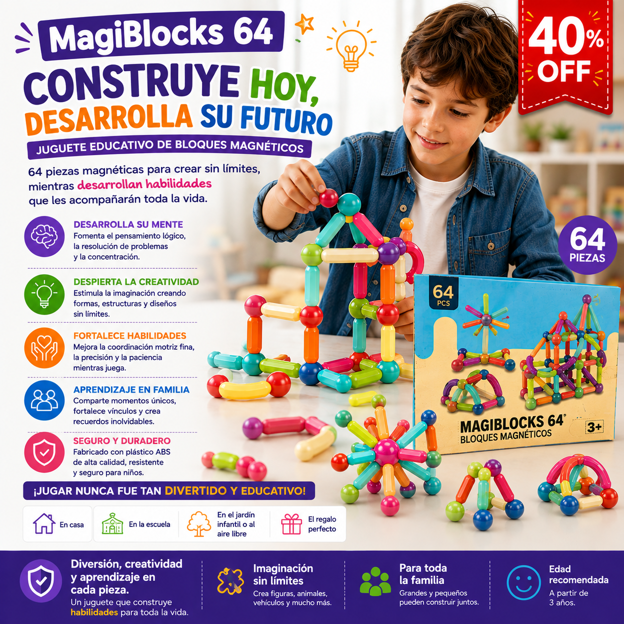 MagiBlocks 64  Bloques Magnéticos Educativos