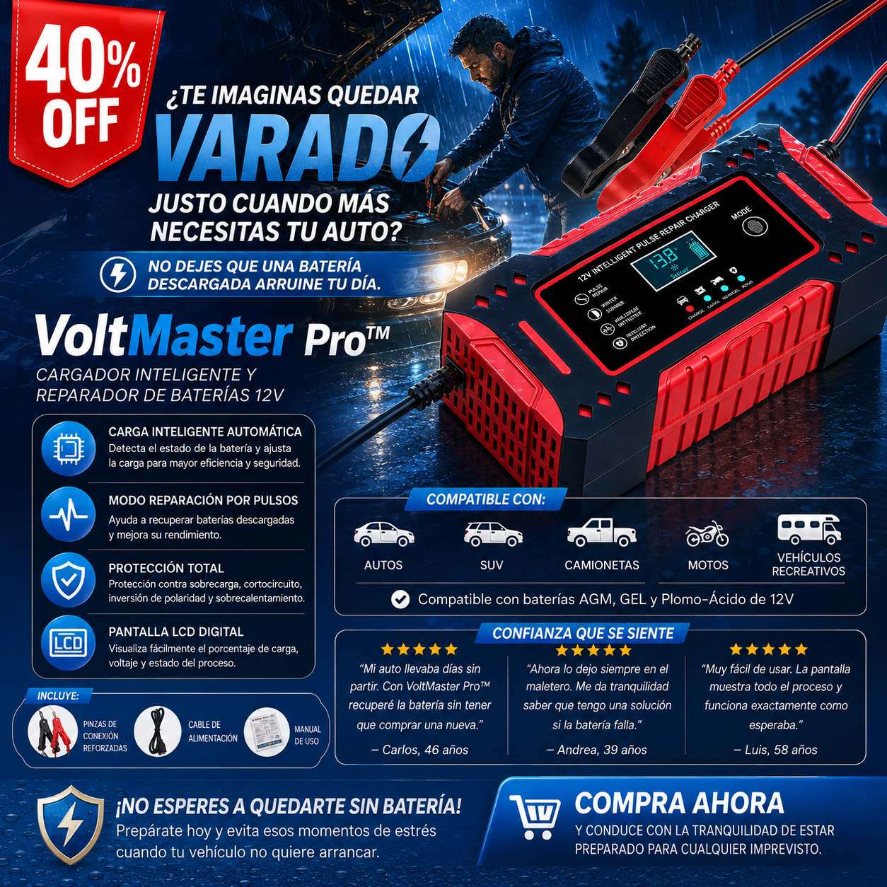 VoltMaster Pro  CARGADOR REPARADOR DE BATERIAS PARA AUTO
