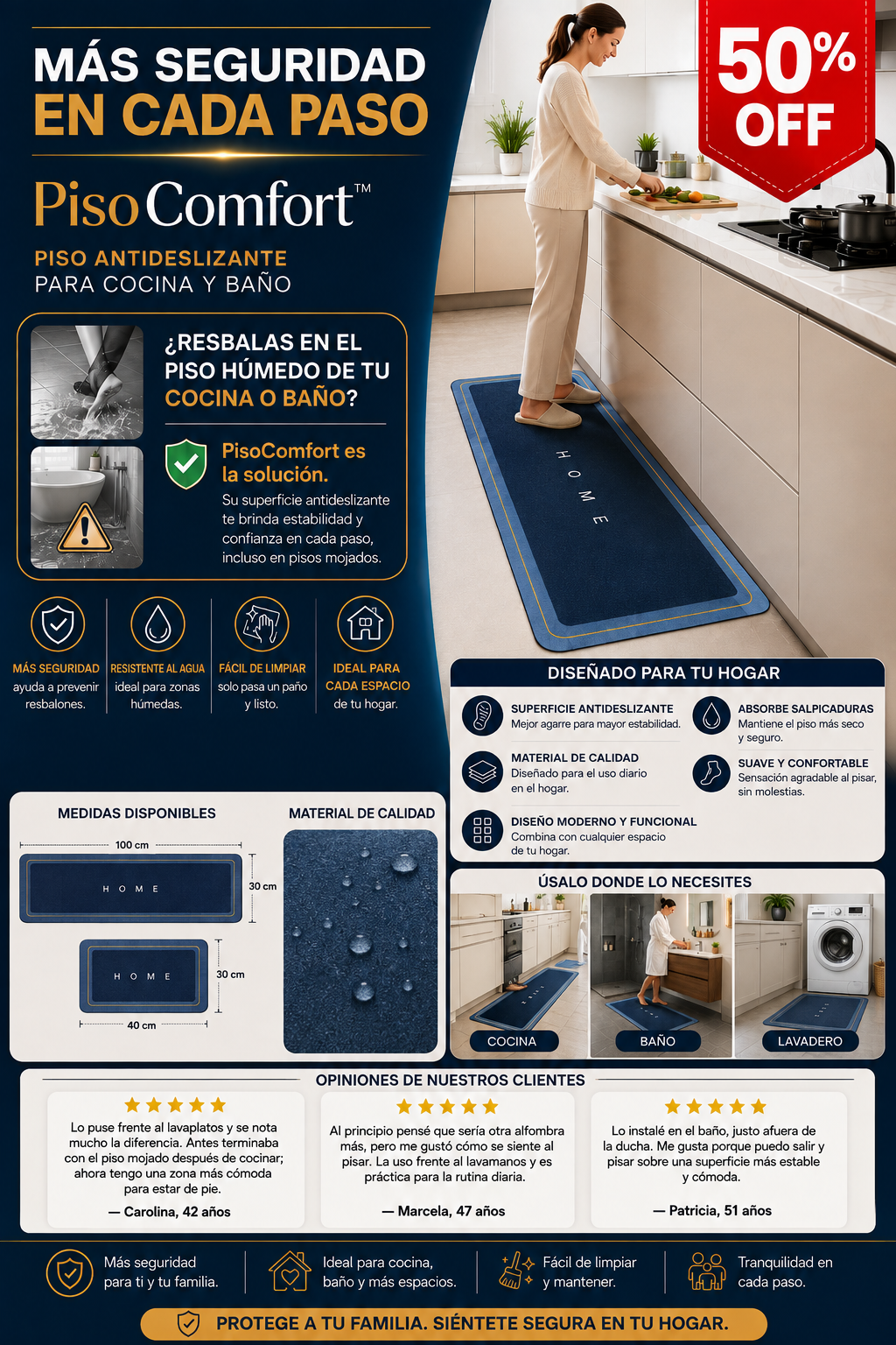 PisoComfort™ Piso Antideslizante para Cocina y Baño (Pack 2 Piezas)