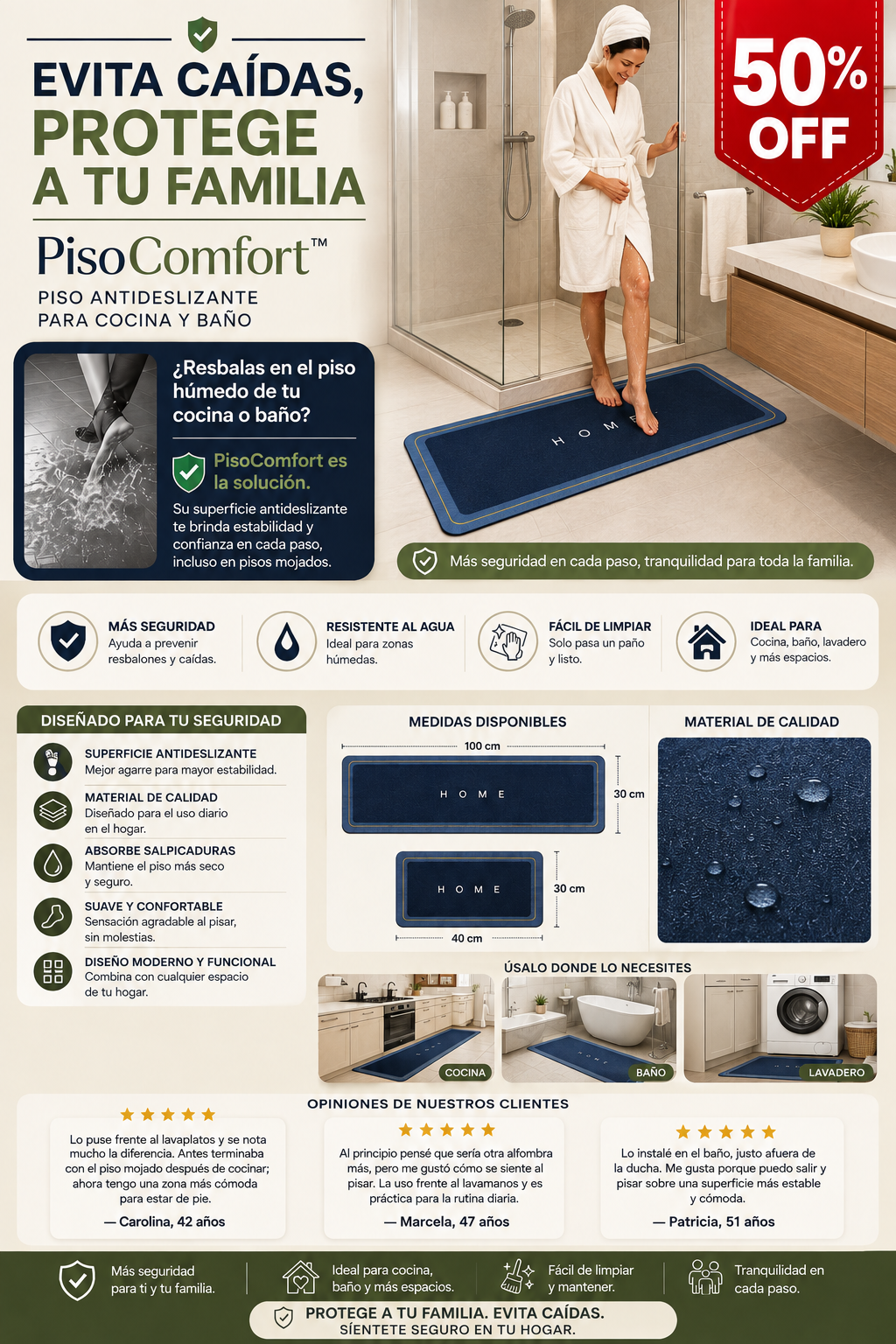 PisoComfort™ Piso Antideslizante para Cocina y Baño (Pack 2 Piezas)