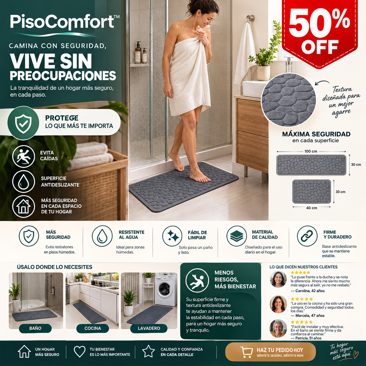PisoComfort™ Piso Antideslizante para Cocina y Baño (Pack 2 Piezas)