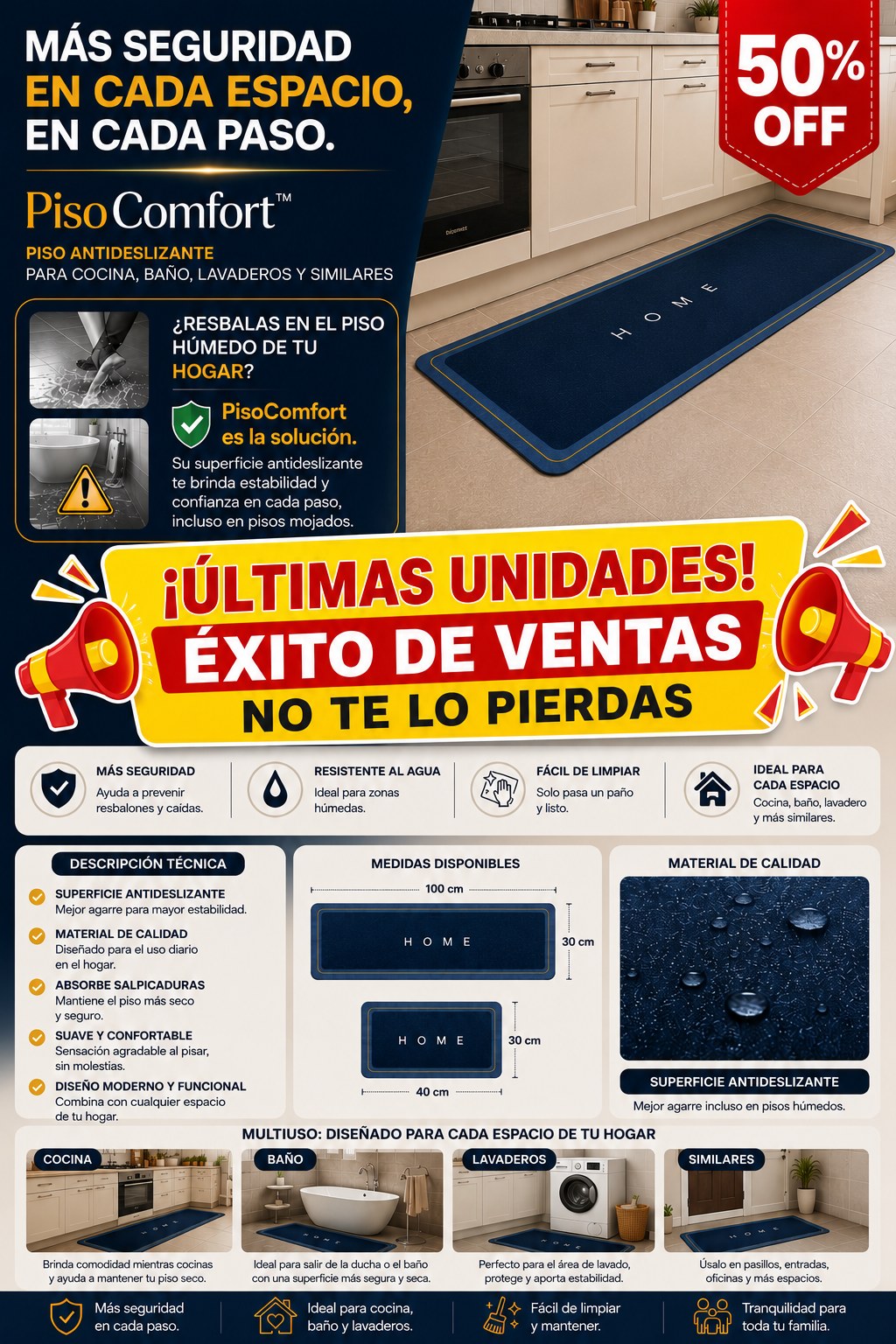 PisoComfort™ Piso Antideslizante para Cocina y Baño (Pack 2 Piezas)
