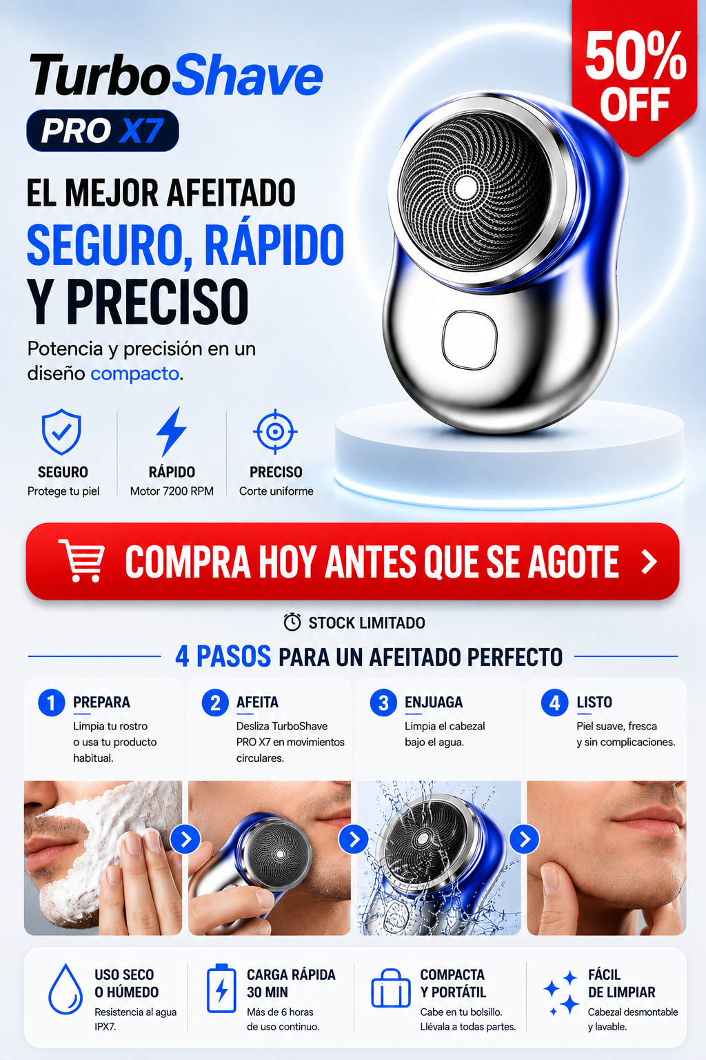 TurboShave PRO X7 Mini Afeitadora Recargable