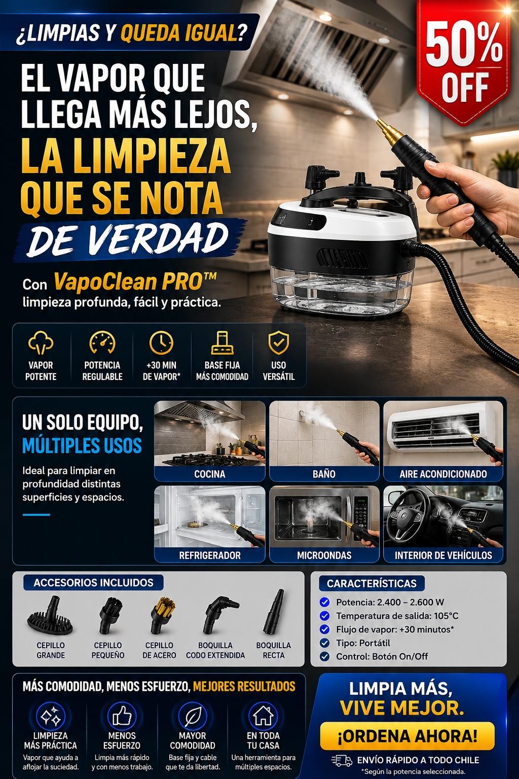 VapoClean PRO™ Limpiador a Vapor - Presión 2500w Portatil
