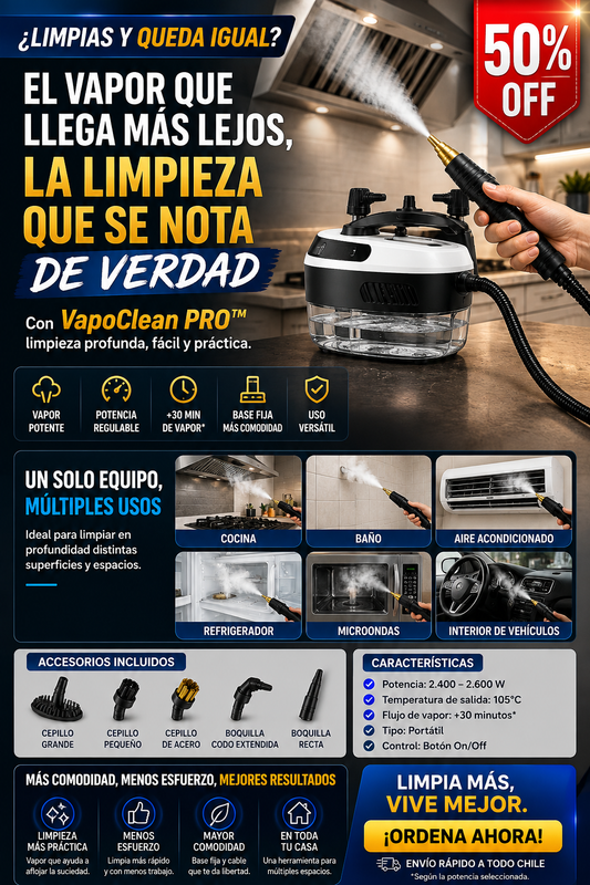 VapoClean PRO™ Limpiador a Vapor - Presión 2500w Portatil