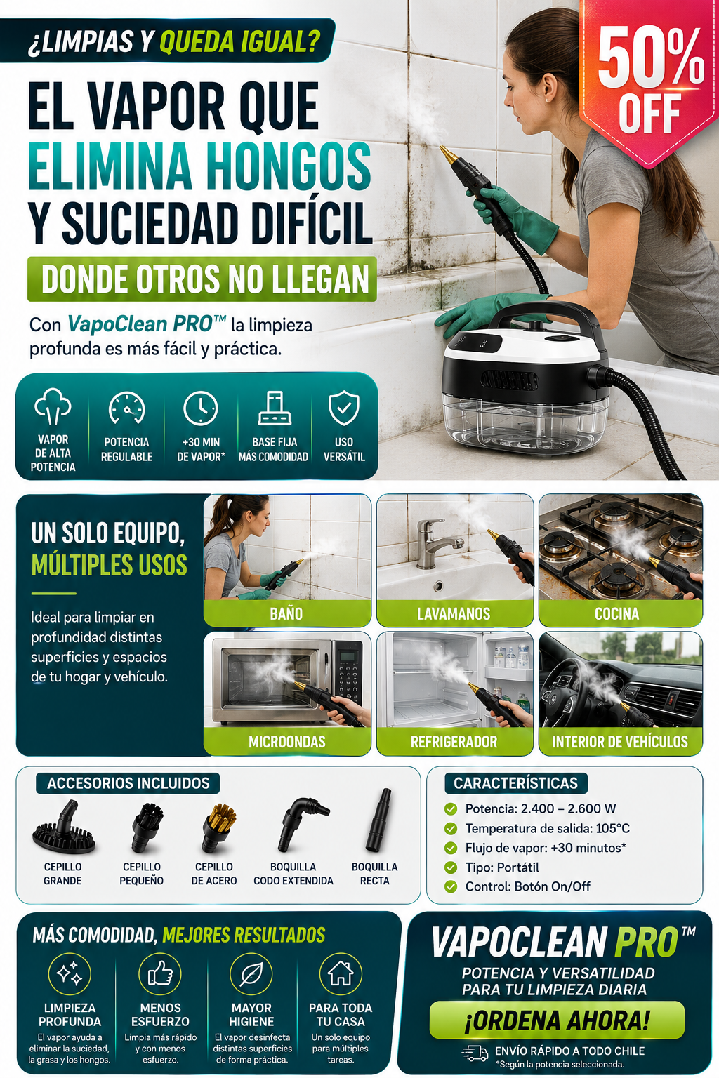 VapoClean PRO™ Limpiador a Vapor - Presión 2500w Portatil