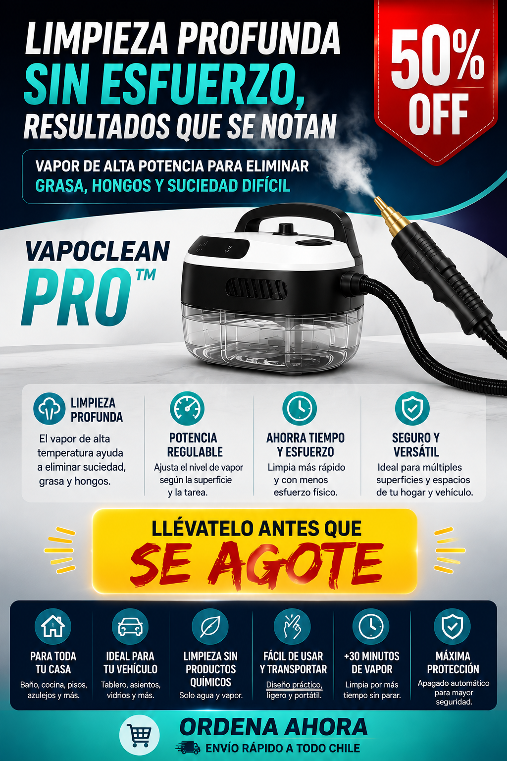 VapoClean PRO™ Limpiador a Vapor - Presión 2500w Portatil