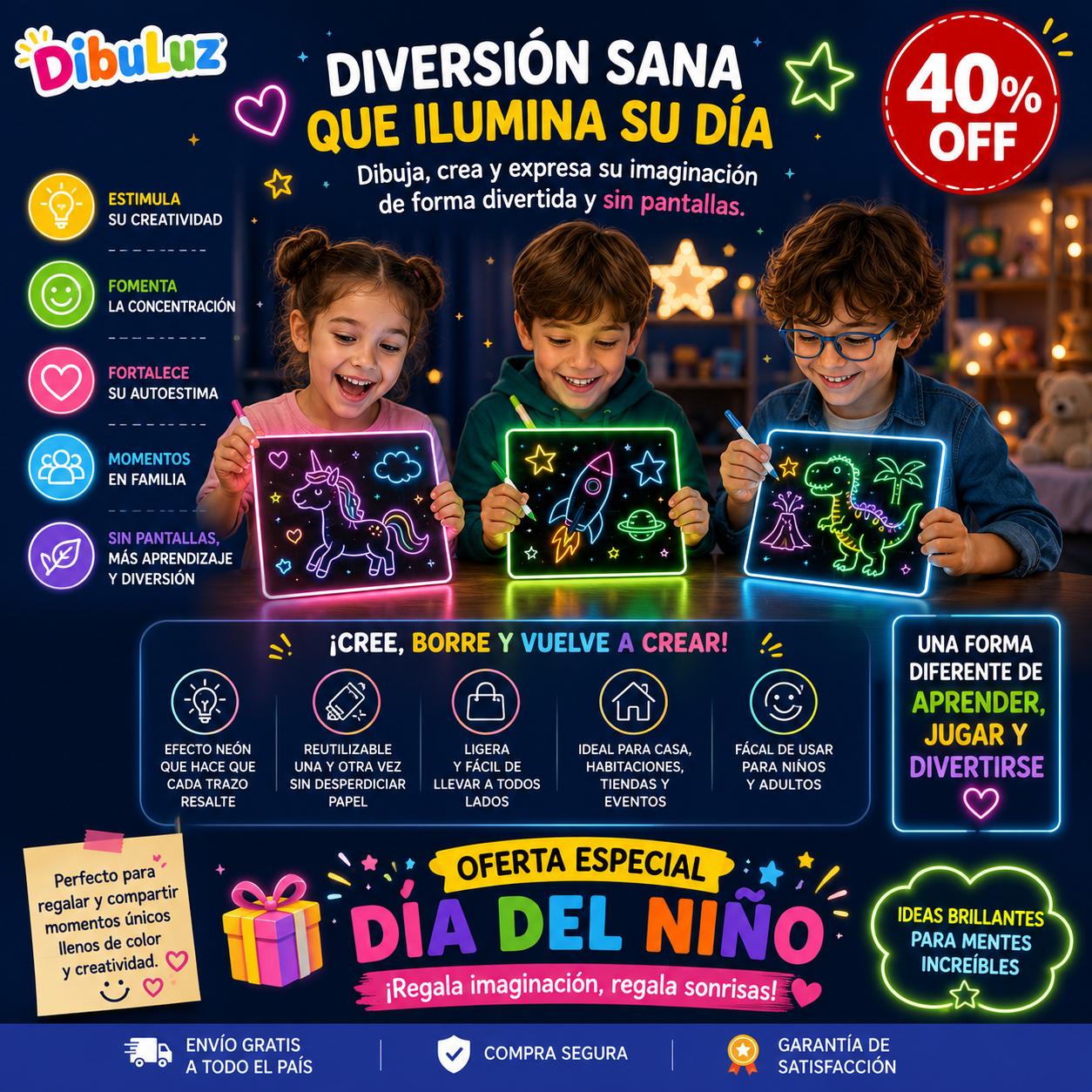 DibuLuz - Pizarra LED Acrílica Creativa con Efecto Neón