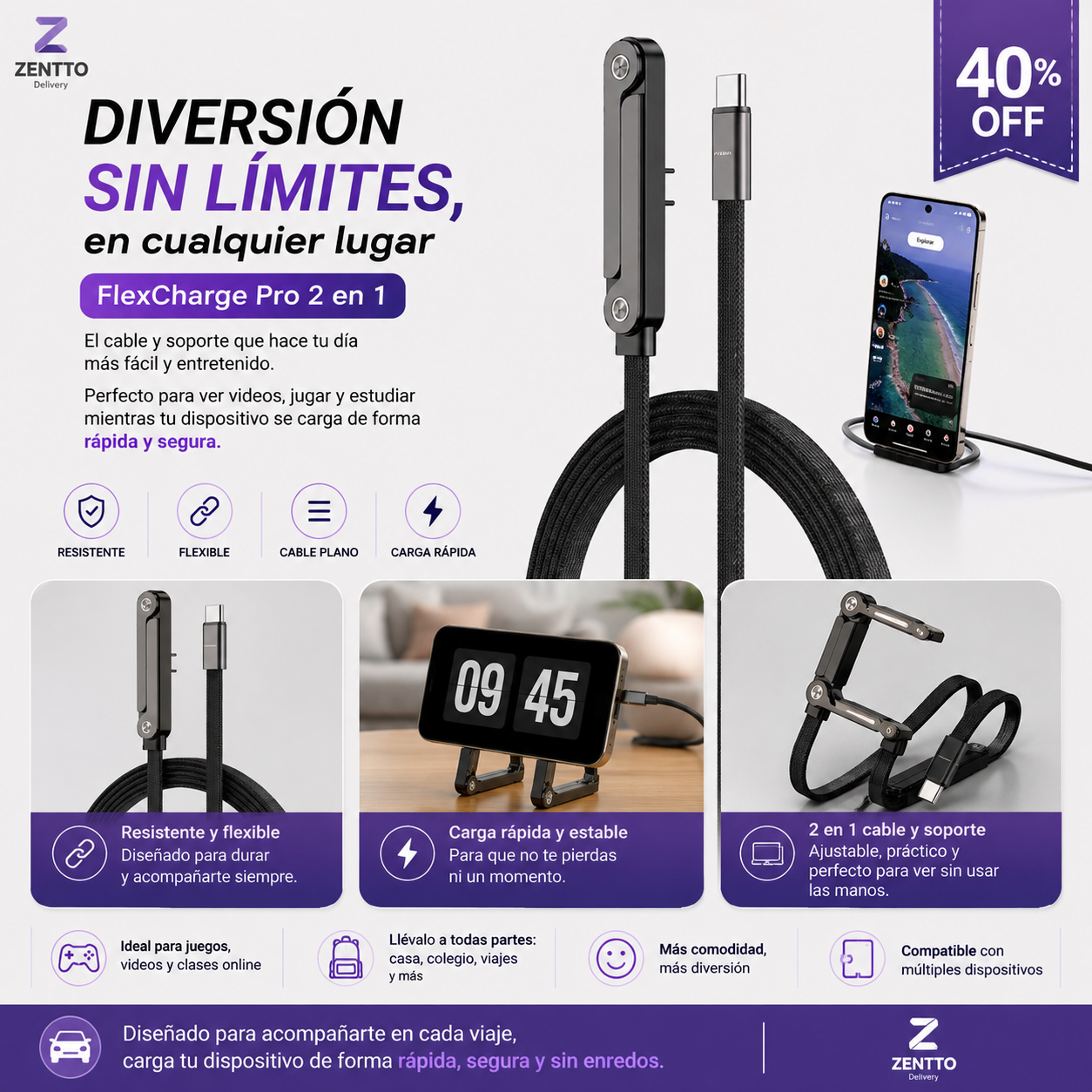 FlexCharge Pro 2 en 1 / Carga Rápida Premium