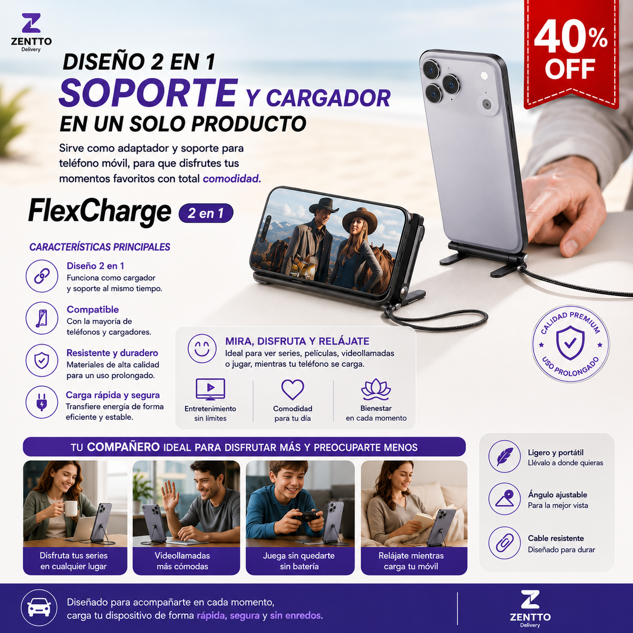 FlexCharge Pro 2 en 1 / Carga Rápida Premium