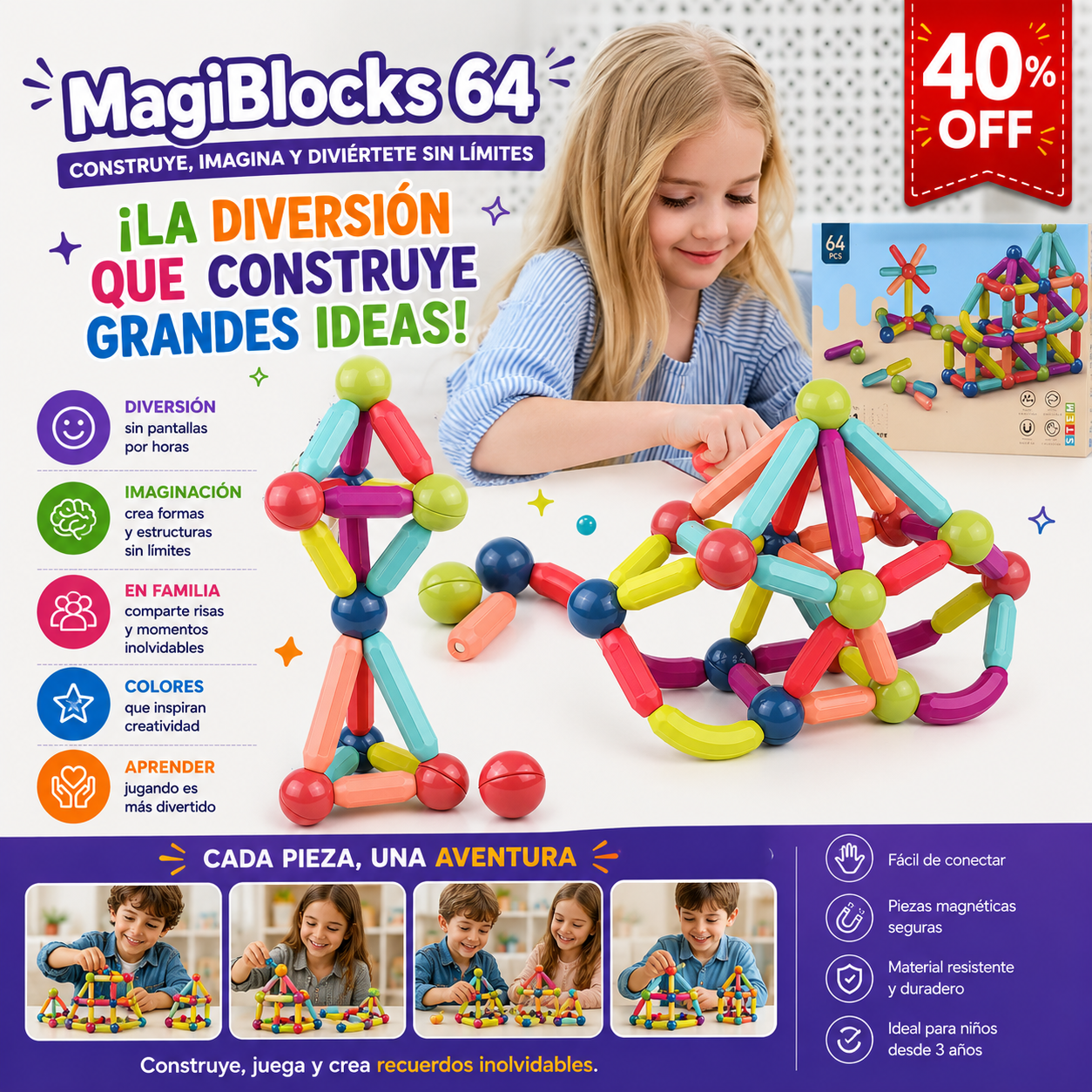 MagiBlocks 64  Bloques Magnéticos Educativos