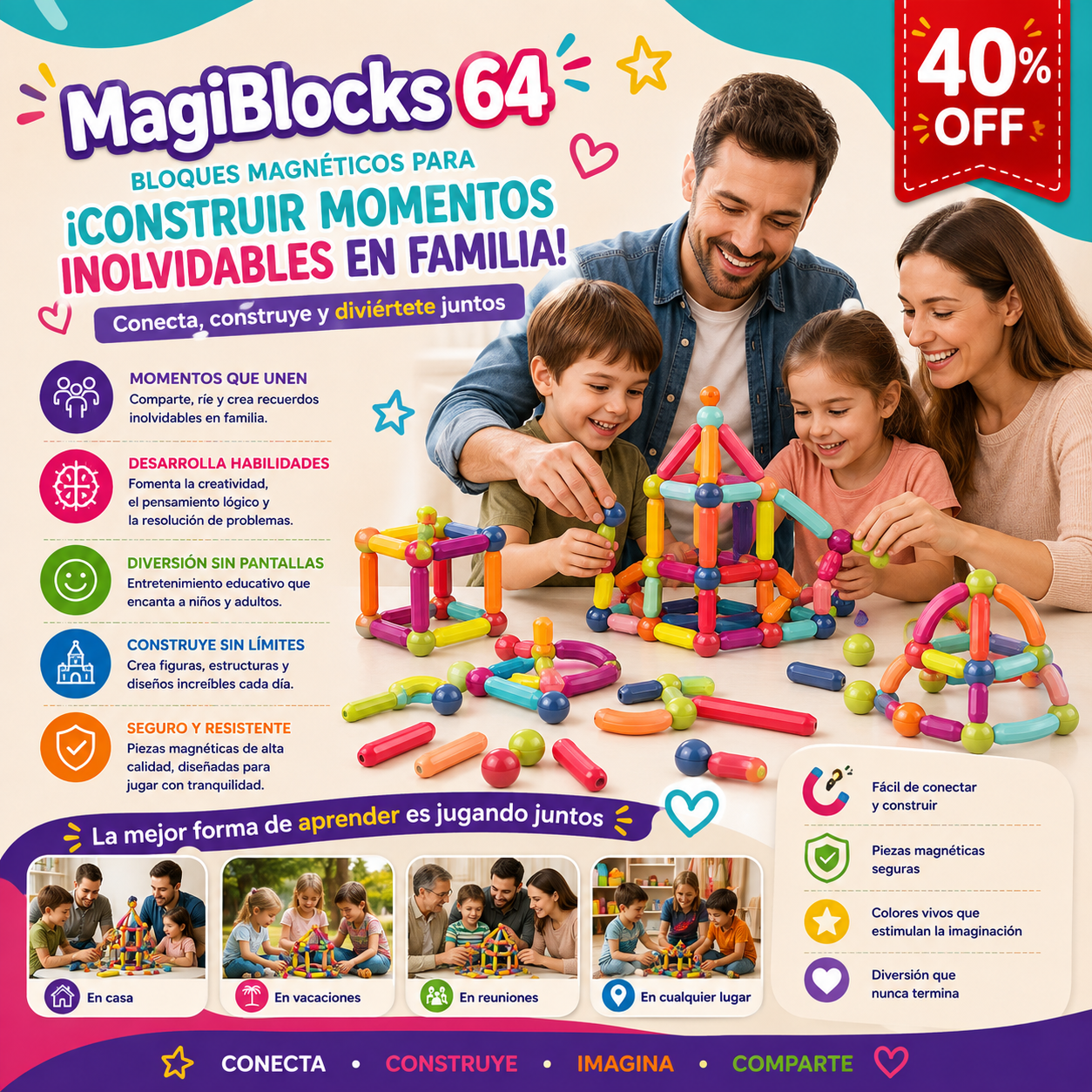 MagiBlocks 64  Bloques Magnéticos Educativos