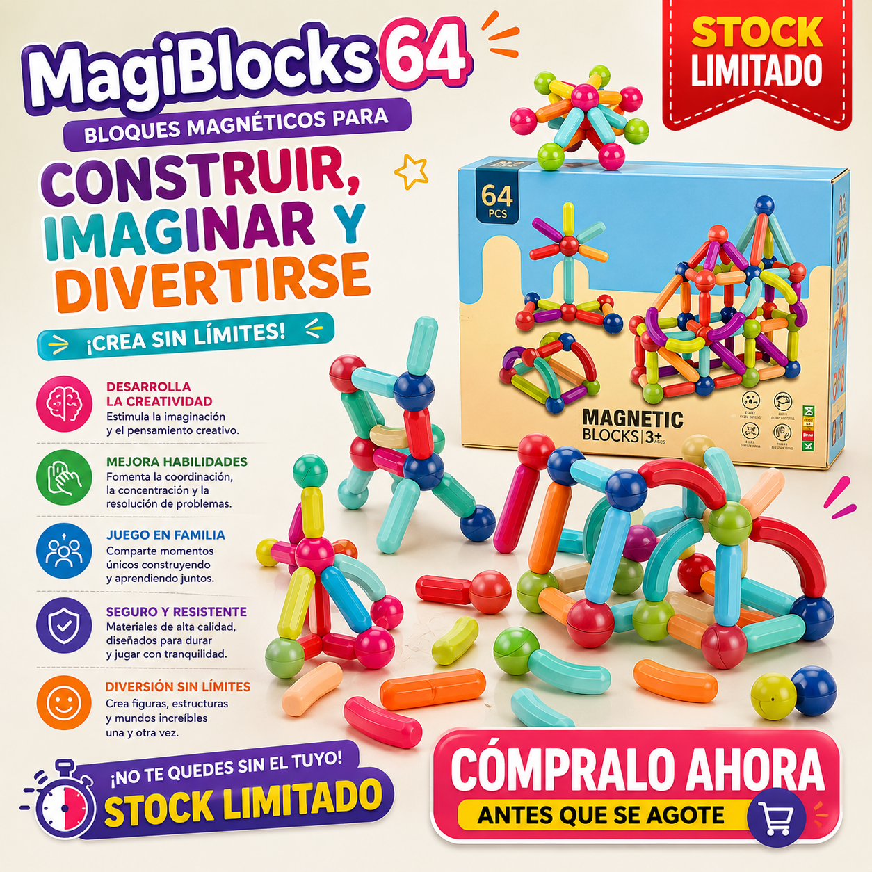 MagiBlocks 64  Bloques Magnéticos Educativos