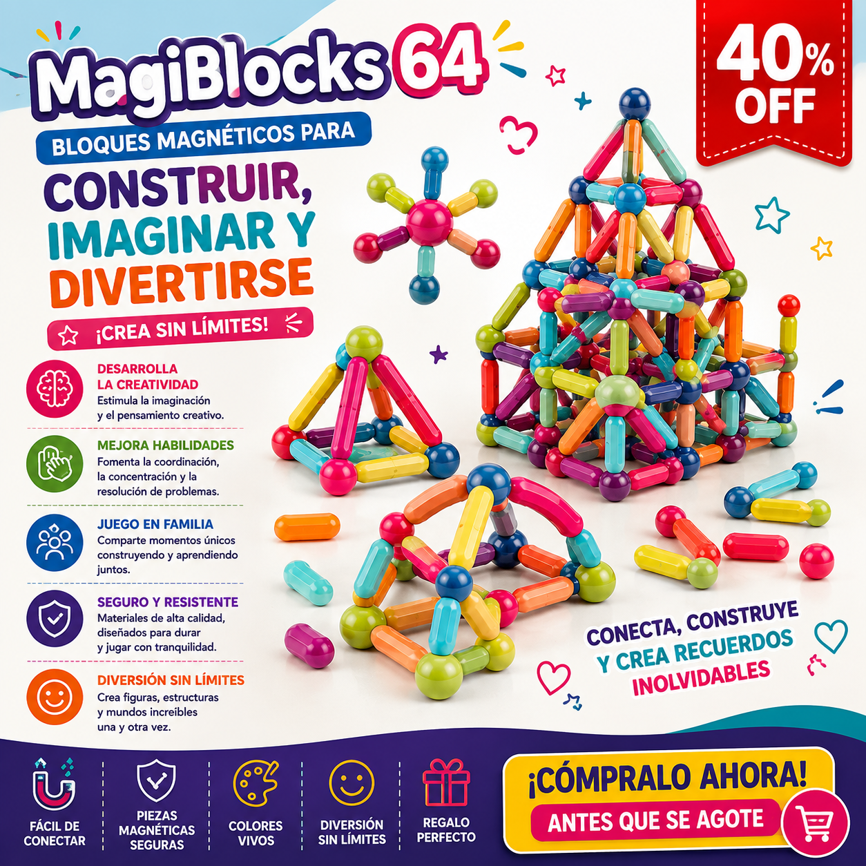 MagiBlocks 64  Bloques Magnéticos Educativos